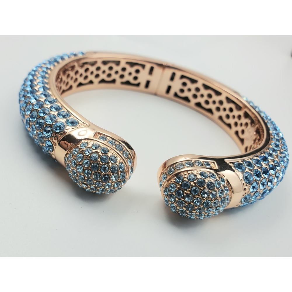 Joan Boyce “Kissable” Hinged Cuff Bracelet – Aqua Pave’ Crystals – Rose Gold